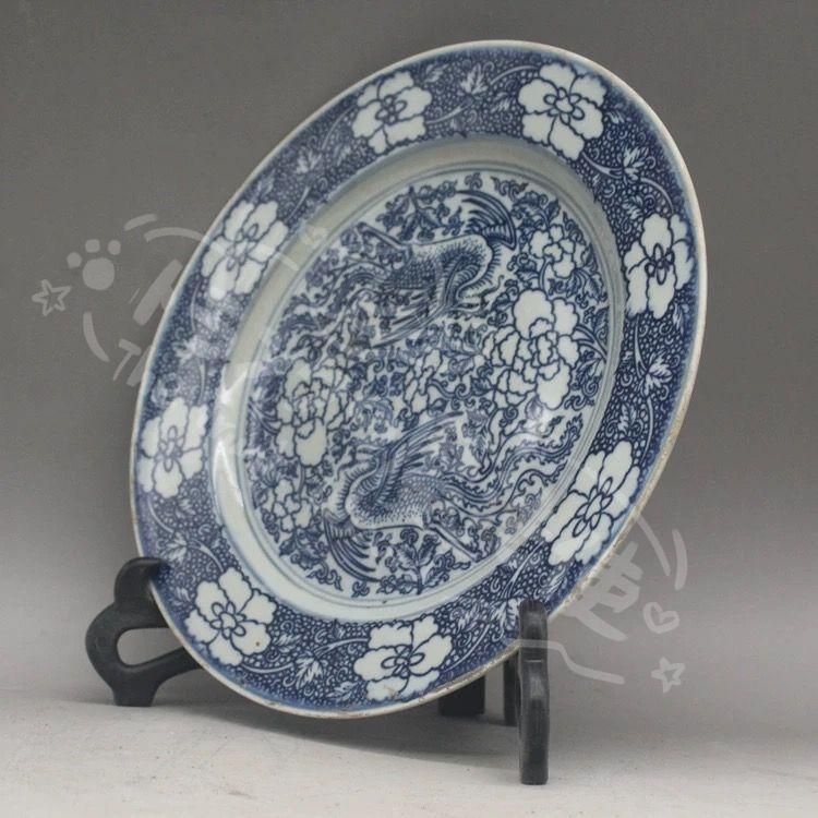 新年ギフト清乾隆青花双鳳紋磁器皿 景徳鎮 陶磁器 装飾品 現代工芸品
