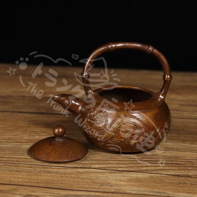 新年ギフト銅細工 龍鳳呈祥泡茶壺 提梁壺 茶道具 装飾品 工芸品 美術品