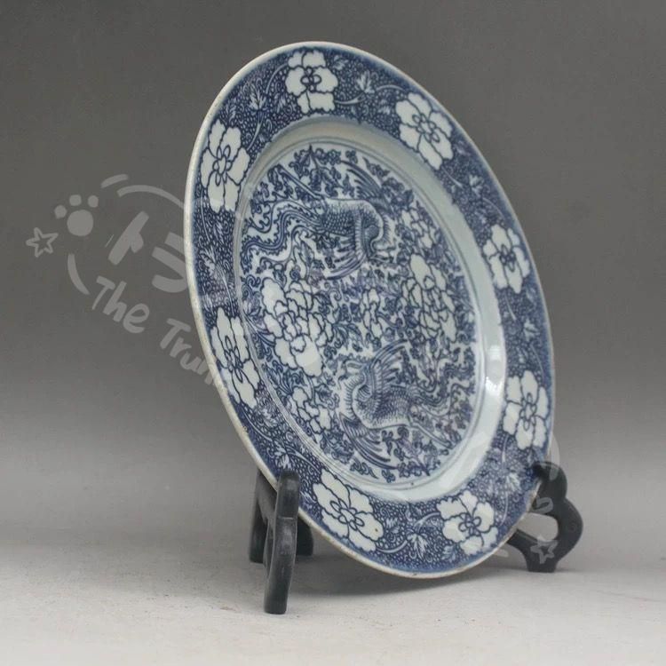 新年ギフト清乾隆青花双鳳紋磁器皿 景徳鎮 陶磁器 装飾品 現代工芸品