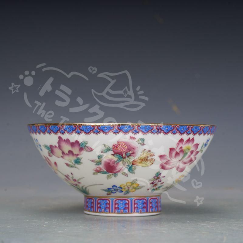 新年ギフト清乾隆磁器琺瑯彩花卉碗 茶碗 高脚碗 景徳鎮 装飾品 現代