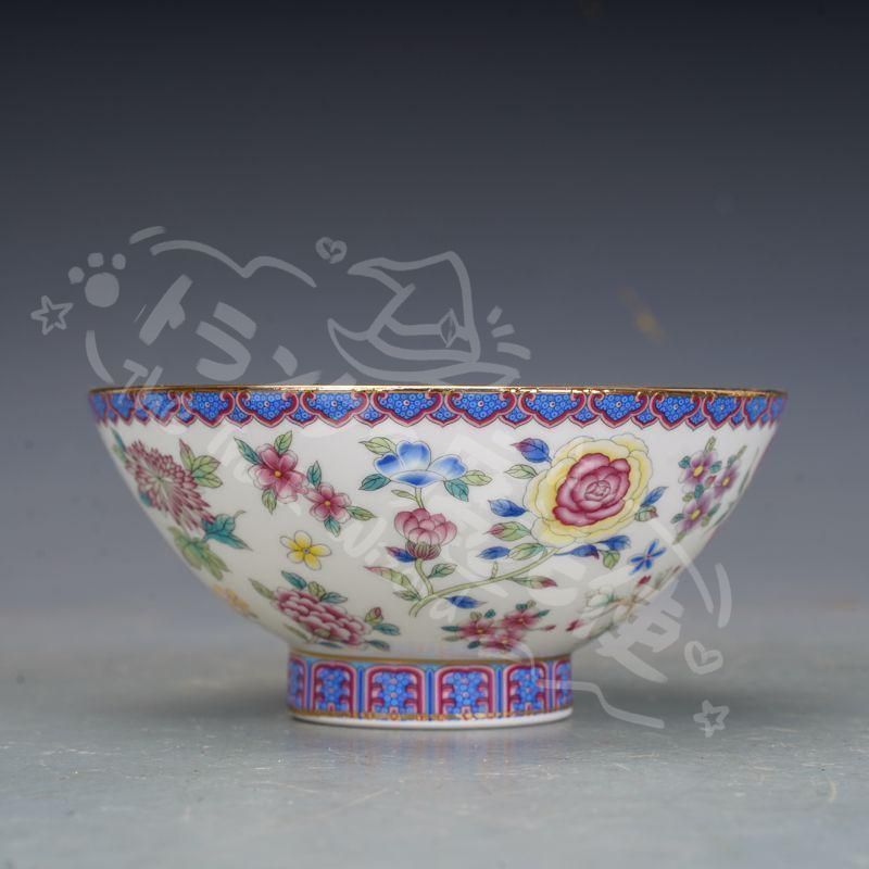 新年ギフト清乾隆磁器琺瑯彩花卉碗 茶碗 高脚碗 景徳鎮 装飾品 現代