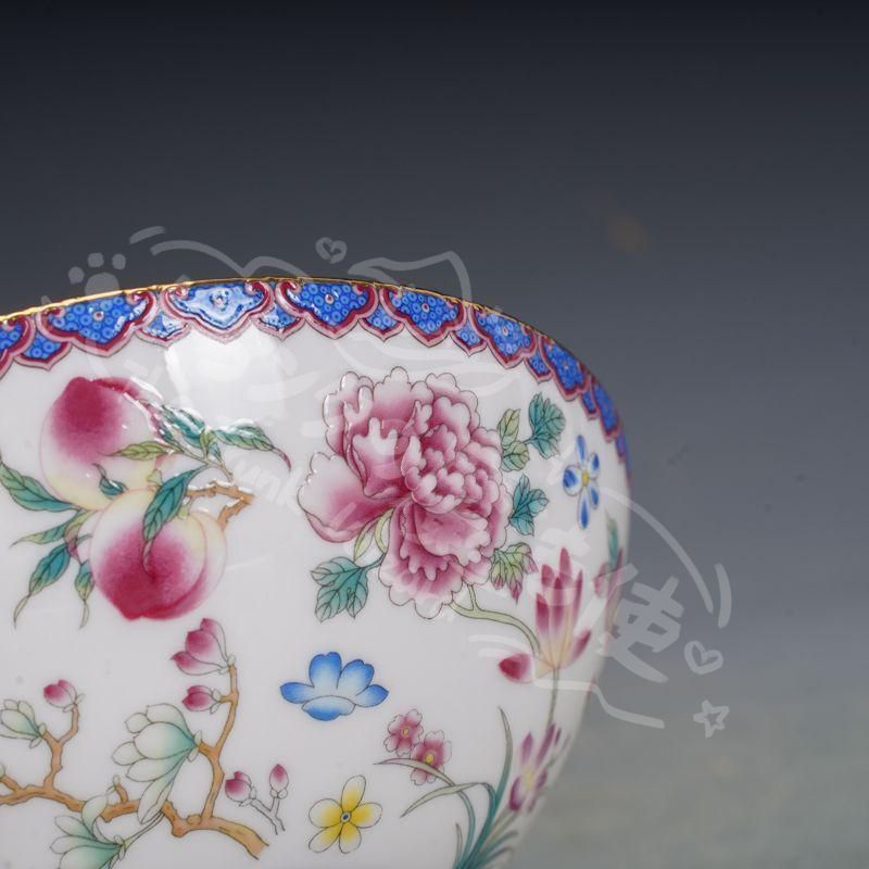 新年ギフト清乾隆磁器琺瑯彩花卉碗 茶碗 高脚碗 景徳鎮 装飾品 現代