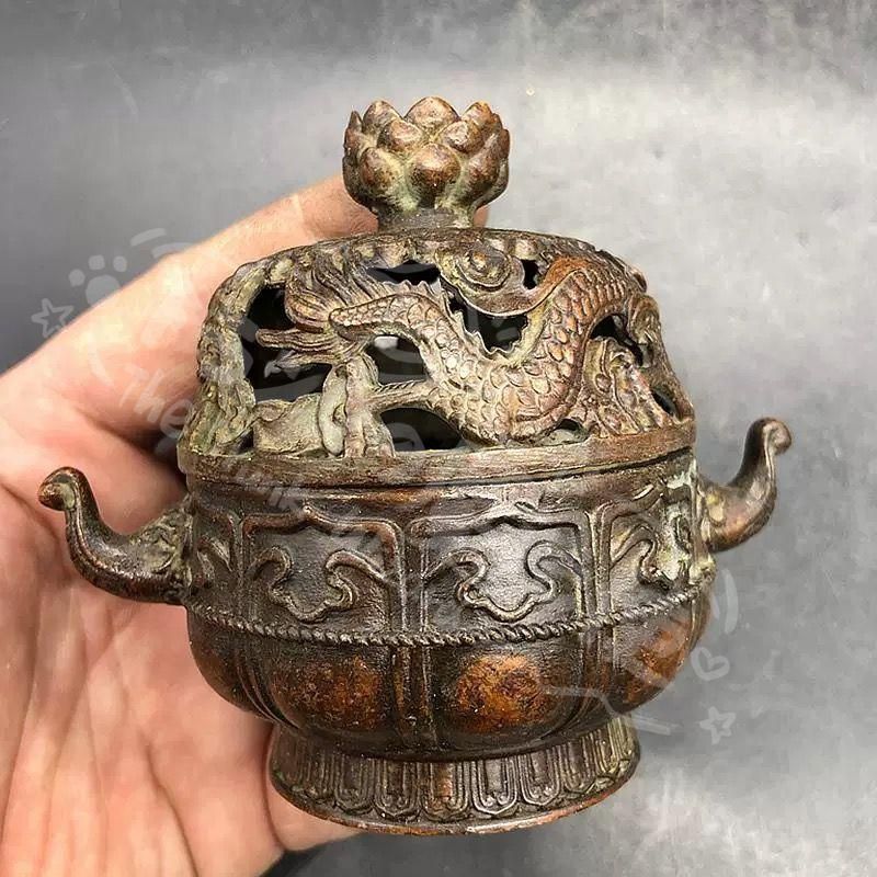 新年ギフト銅製 ドラゴン 香炉 蓋付き 香道具 装飾品 工芸品 美術品