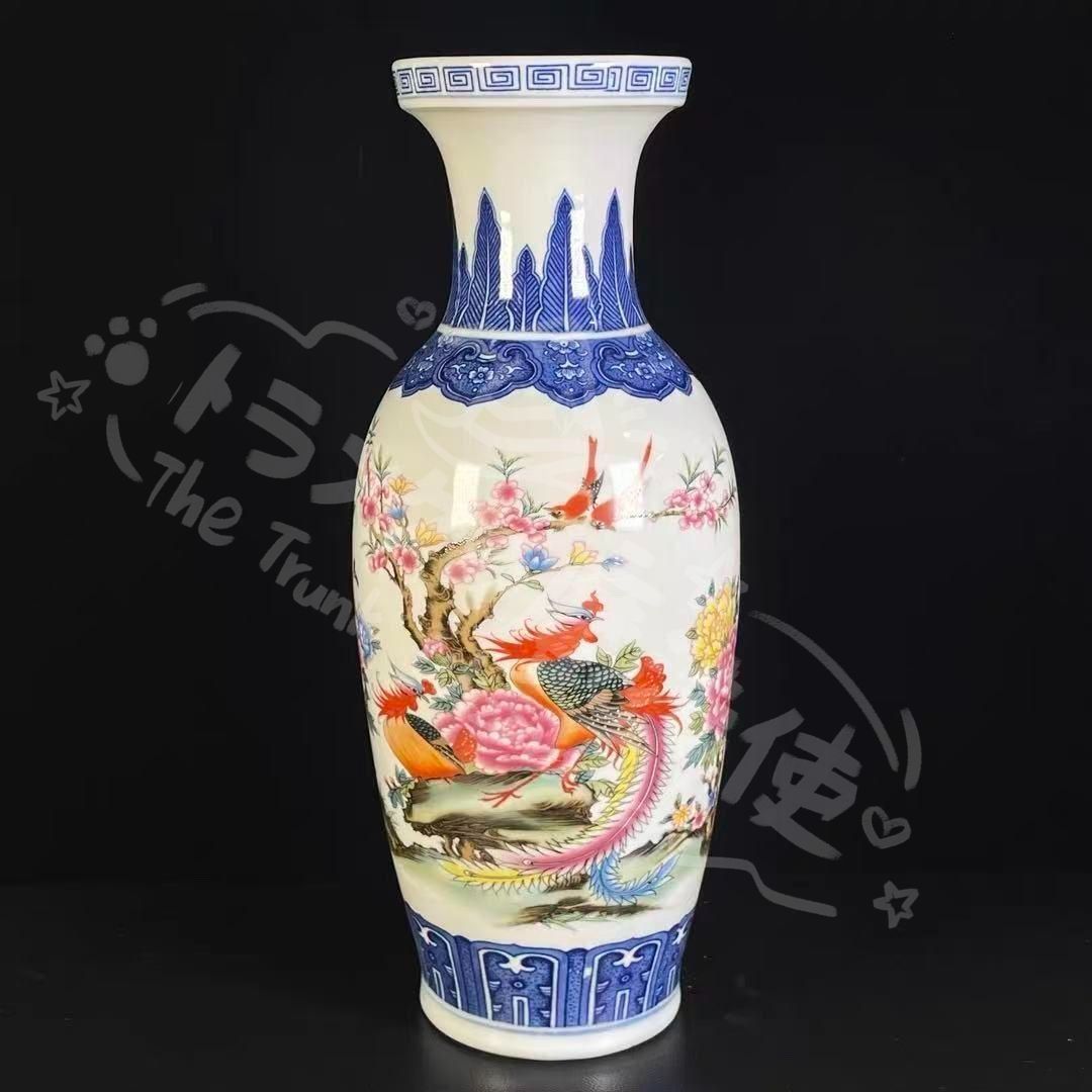 新年ギフト青花粉彩祥鳳来儀賞瓶 花瓶 装飾品 現代工芸品 美術品 置物CZW1207P259