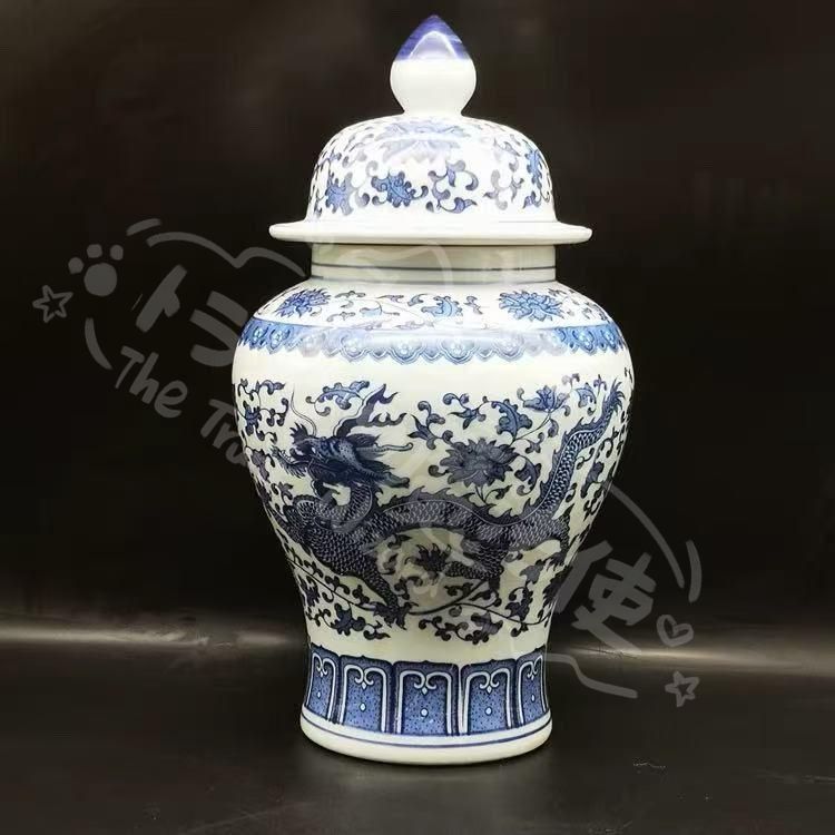 ショップ 新年ギフト清乾隆青花纏枝竜紋将軍缶 景徳鎮 陶磁器