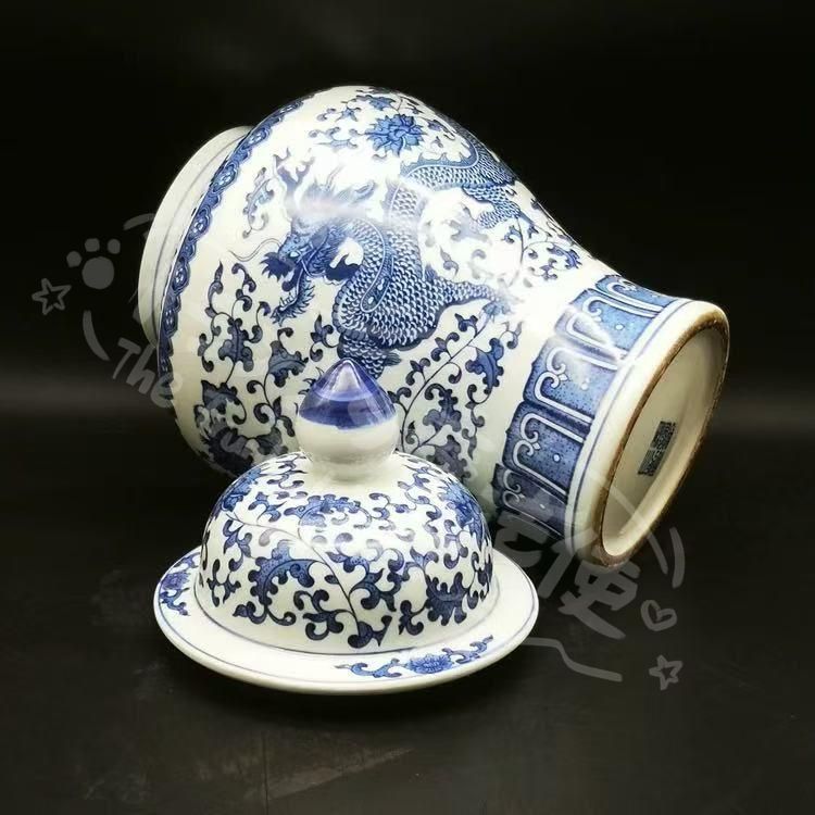 新年ギフト清乾隆青花纏枝竜紋将軍缶 景徳鎮 陶磁器 装飾品 現代工芸品
