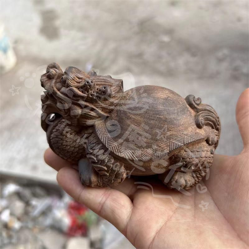 新年ギフト木彫り 竜亀 縁起物 風水 開運 装飾品 工芸品 置物