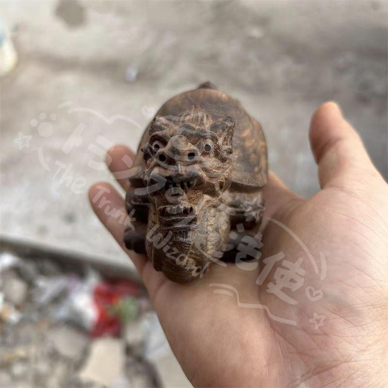 新年ギフト木彫り 竜亀 縁起物 風水 開運 装飾品 工芸品 置物