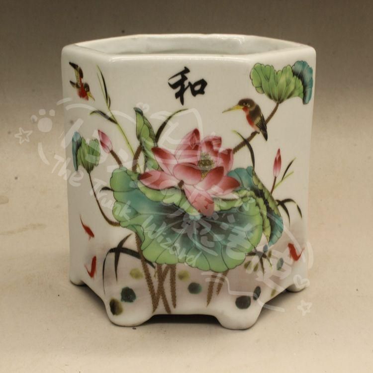 新年ギフト中国美術 彩蓮花六方小筆箱 書道具 文房具 工芸品 美術品