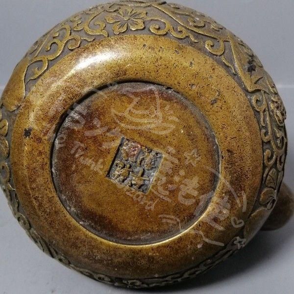 新年ギフト銅 細工 茶道具 浮彫り 福禄茶壺 提梁銅壺 水徳利 工芸品