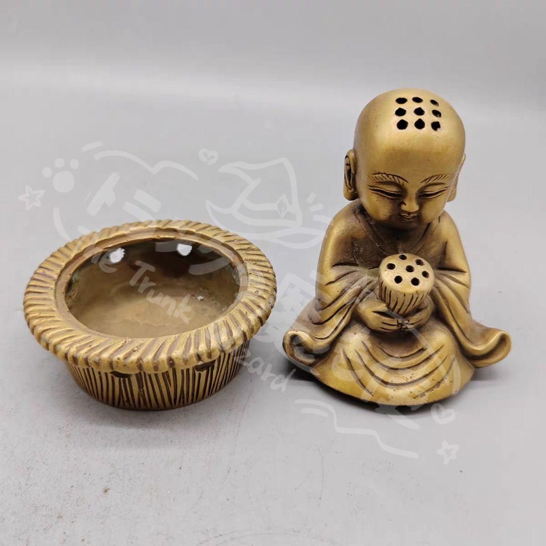 新年ギフト銅 細工 お坊さん 香炉 茶道具 工芸品 美術品 置物