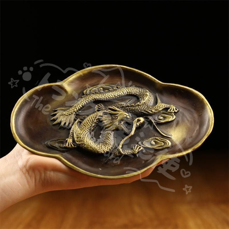 新年ギフト竜盤 銅製 書道具 文房具 現代工芸品 美術品 置物