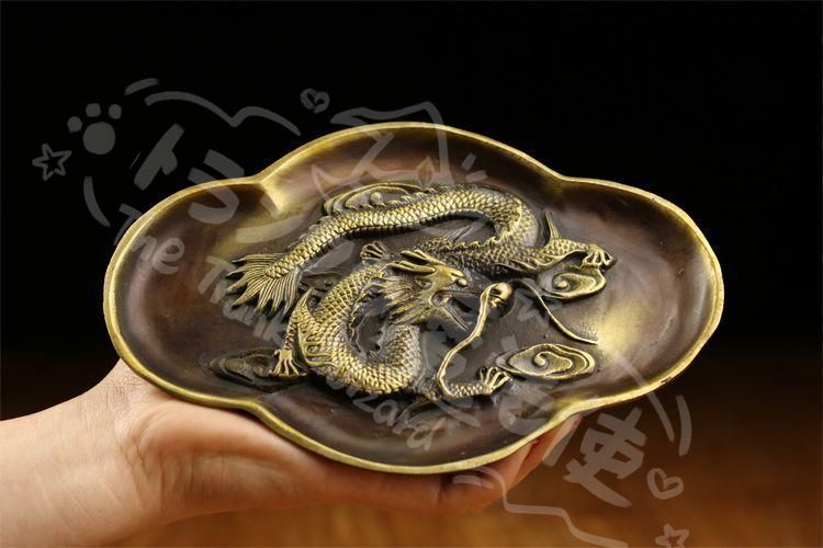 新年ギフト竜盤 銅製 書道具 文房具 現代工芸品 美術品 置物