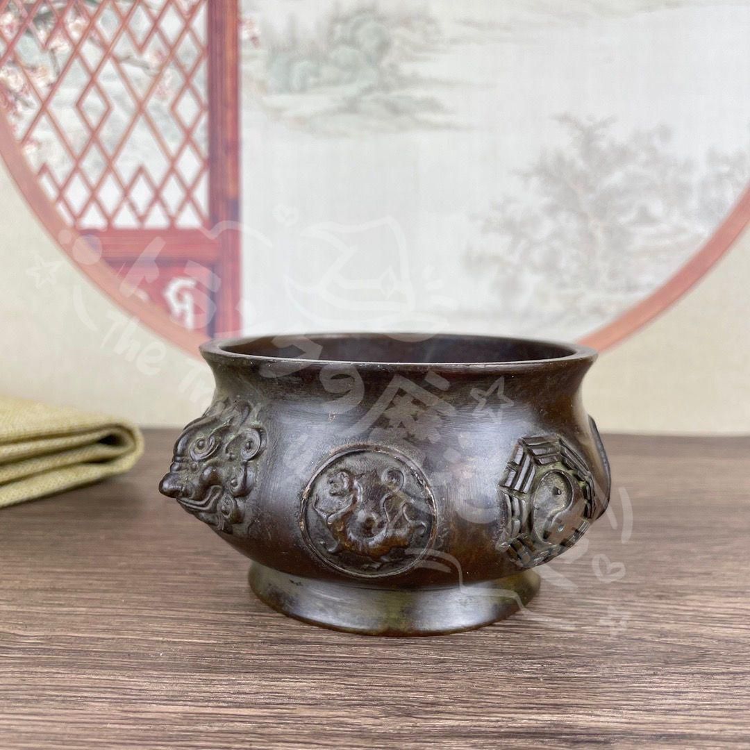 達磨　装飾品 工芸品 美品 置術物　銅器　古銅　古美術品 中国古美術・旧蔵搓金装飾と銘文入りの青銅製酒壺と油灯・青銅・純