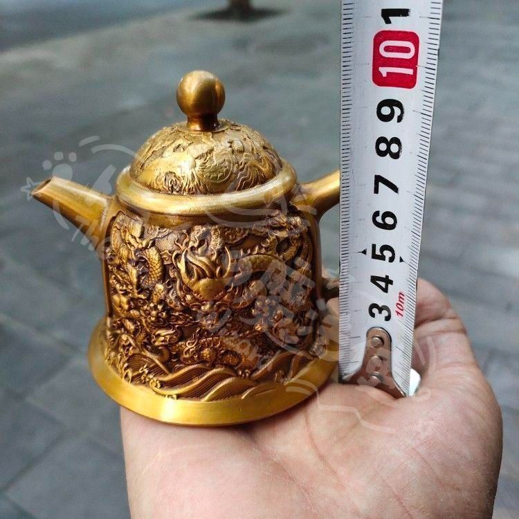 新年ギフト浮彫 竜紋茶壺 酒壺 銅壺 茶道 工芸品 美術品 置物