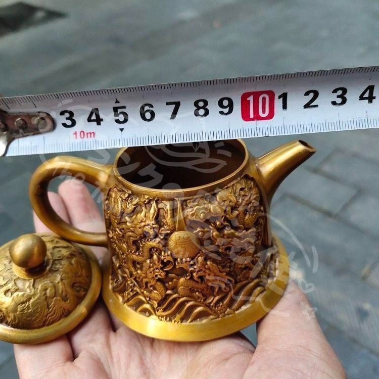 新年ギフト浮彫 竜紋茶壺 酒壺 銅壺 茶道 工芸品 美術品 置物