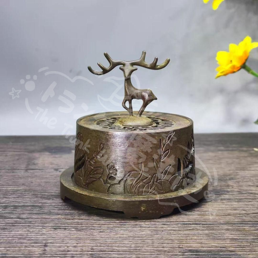 新年ギフト銅製 傅山鹿香炉 室内 茶室 香道具 装飾品 工芸品 置物