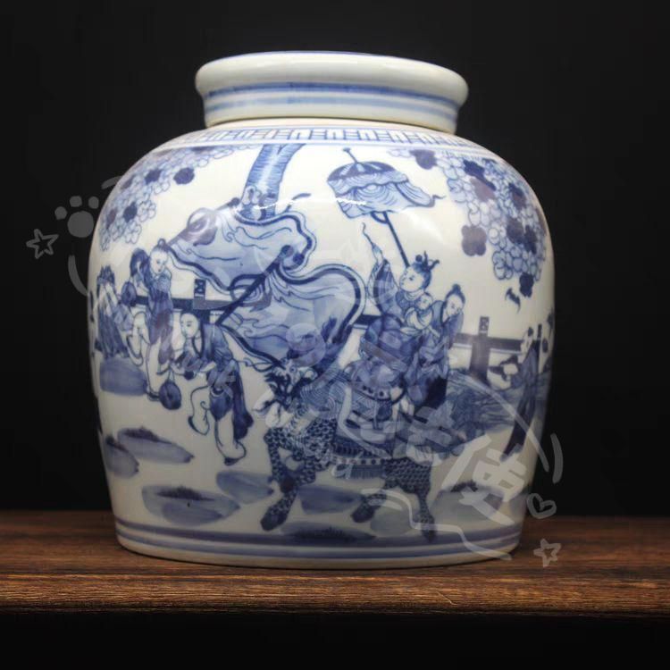 新年ギフト元 青花麒麟送子紋茶缶 景徳鎮 陶磁器 装飾品 現代工芸品