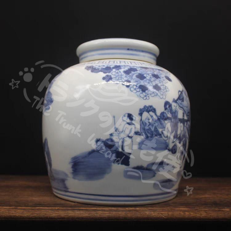 新年ギフト元 青花麒麟送子紋茶缶 景徳鎮 陶磁器 装飾品 現代工芸品