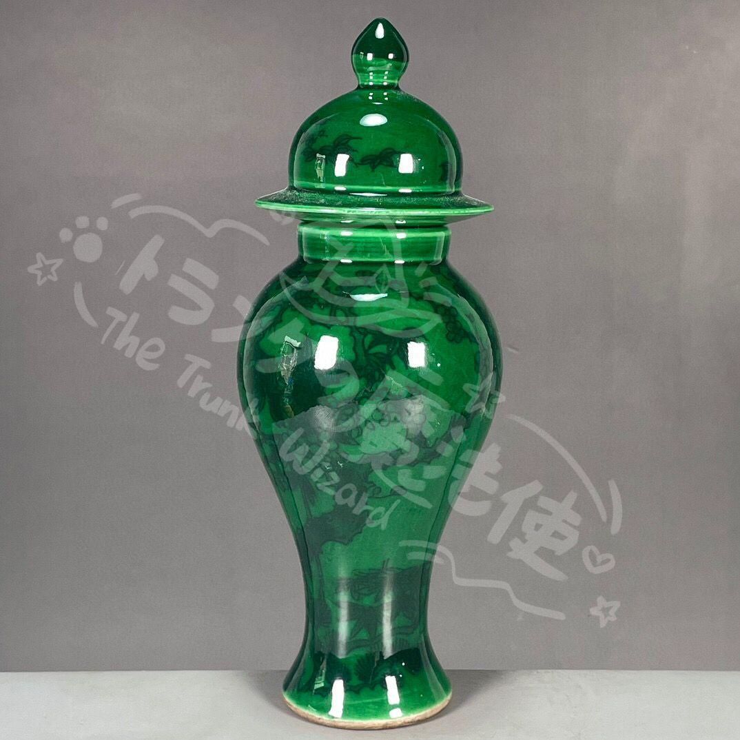新年ギフト清乾隆緑釉喜上眉梢図紋将軍壺 景徳鎮 陶磁器 装飾品 現代