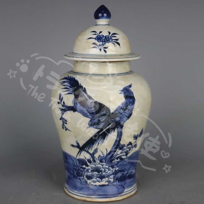 新年ギフトサバ花鳥紋将軍缶 景徳鎮 陶磁器 装飾品 現代工芸品 美術品