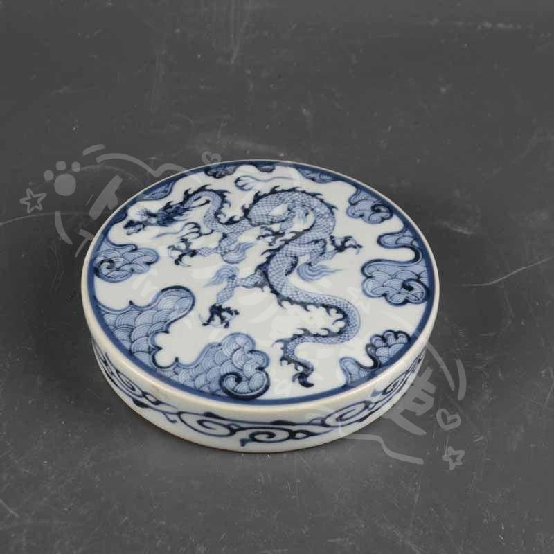新年ギフト景徳鎮 磁器 元青花竜紋文鎮 蓋置 茶道具装飾品 現代工芸品