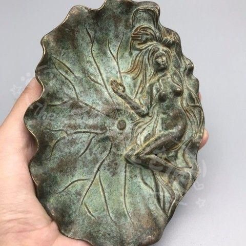 新年ギフト銅器 蓮葉美女 筆洗 灰皿 工芸品 美術品 置物