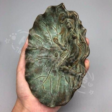  新年ギフト銅器 蓮葉美女 筆洗 灰皿 置物 金属工芸 工芸品
