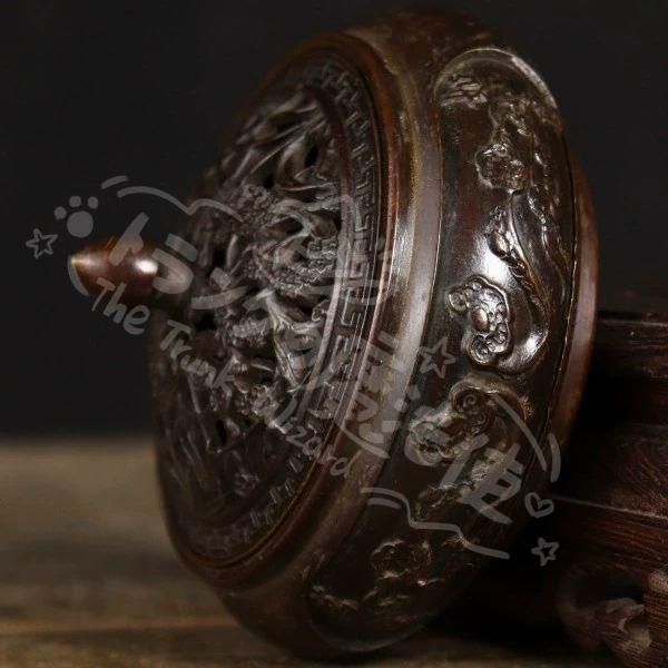 新年ギフト沈香檀香炉 銅製 机頭炉 沈香檀香炉 彫花如意平底炉 香道具