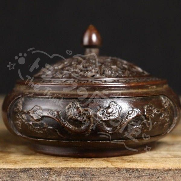 新年ギフト沈香檀香炉 銅製 机頭炉 沈香檀香炉 彫花如意平底炉 香道具