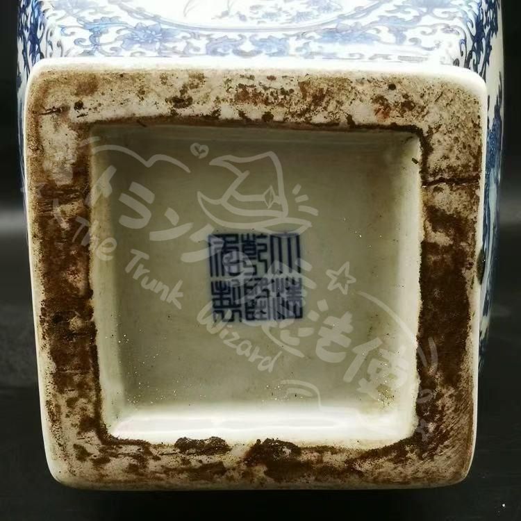 新年ギフト景徳鎮 乾隆青花四方花鳥瓶 陶磁器 装飾品 現代工芸品 最も