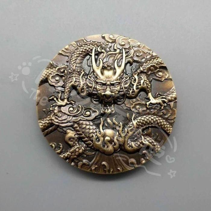 新年ギフト銅彫 坐竜戯珠 九子真龍 徽章 風水 置物 装飾品