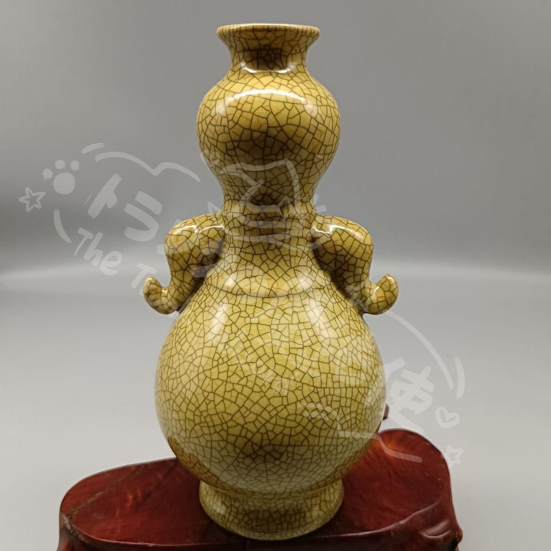 新年ギフト宋哥窯黄釉開片瓢瓶 景徳鎮 陶磁器 装飾品 工芸品 美術品 置物