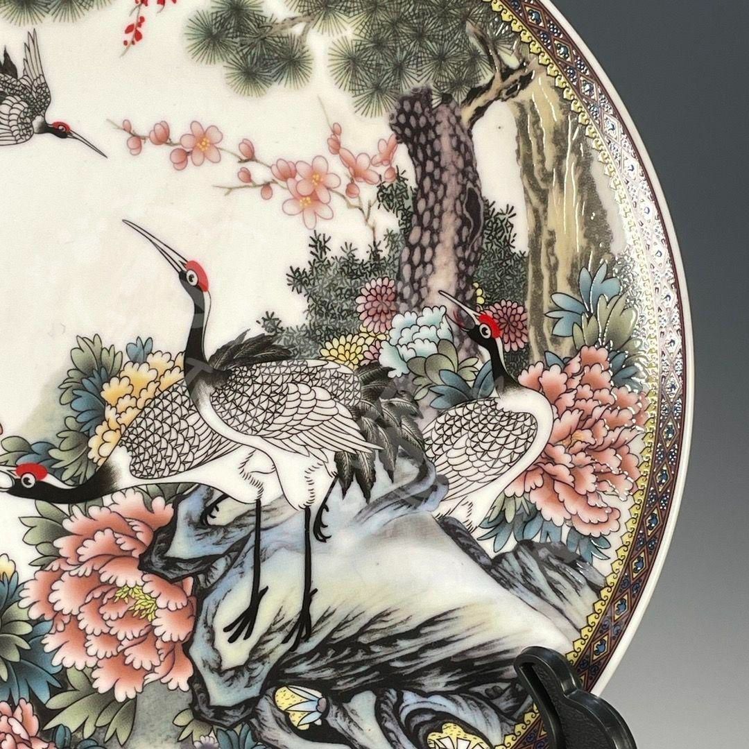 新年ギフト清乾隆粉彩松鶴図紋賞盤 景徳鎮 陶磁器 装飾品 現代工芸品