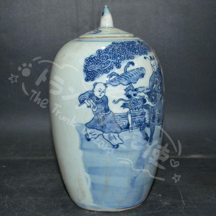 新年ギフト中国美術 青花麒麟が福を授かります冬瓜壇 装飾品 工芸品