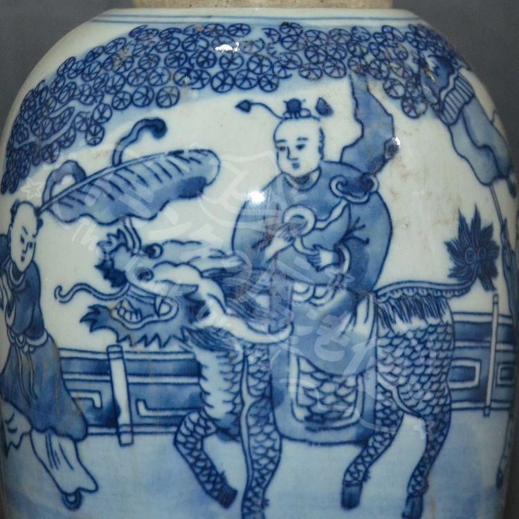 新年ギフト中国美術 青花麒麟が福を授かります冬瓜壇 装飾品 置物