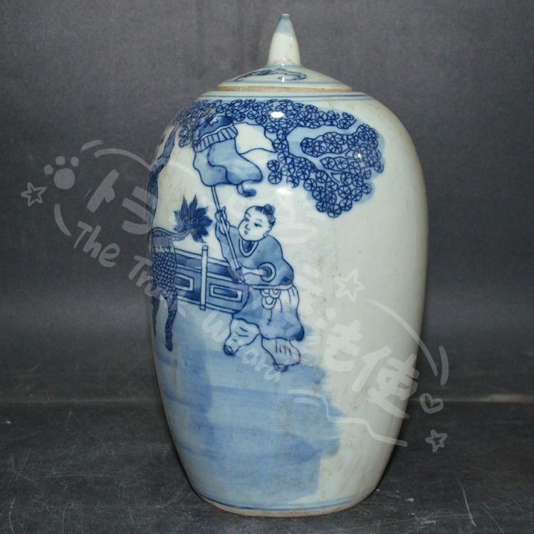 新年ギフト中国美術 青花麒麟が福を授かります冬瓜壇 装飾品 工芸品