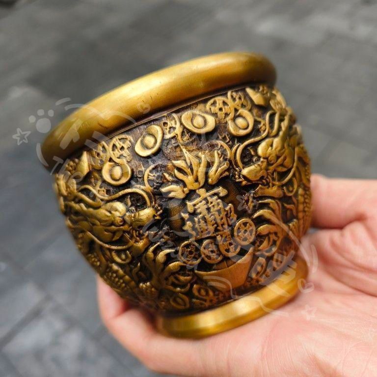 新年ギフト双竜 宝銅 かめを奪います 宝鉢 装飾品 現代 置物