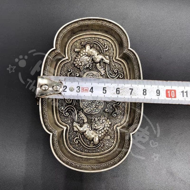 新年ギフト銅 細工 四方獅子銅盤 託敷 茶道具 装飾品 工芸品 置物