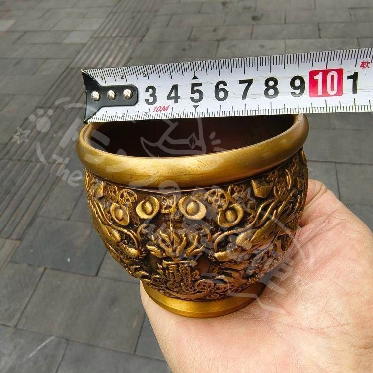 新年ギフト双竜 宝銅 かめを奪います 宝鉢 装飾品 現代工芸品美術品