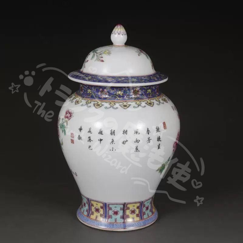新年ギフトパステル牡丹花紋将軍缶 賞物観賞瓶 景徳鎮 陶磁器 現代工芸