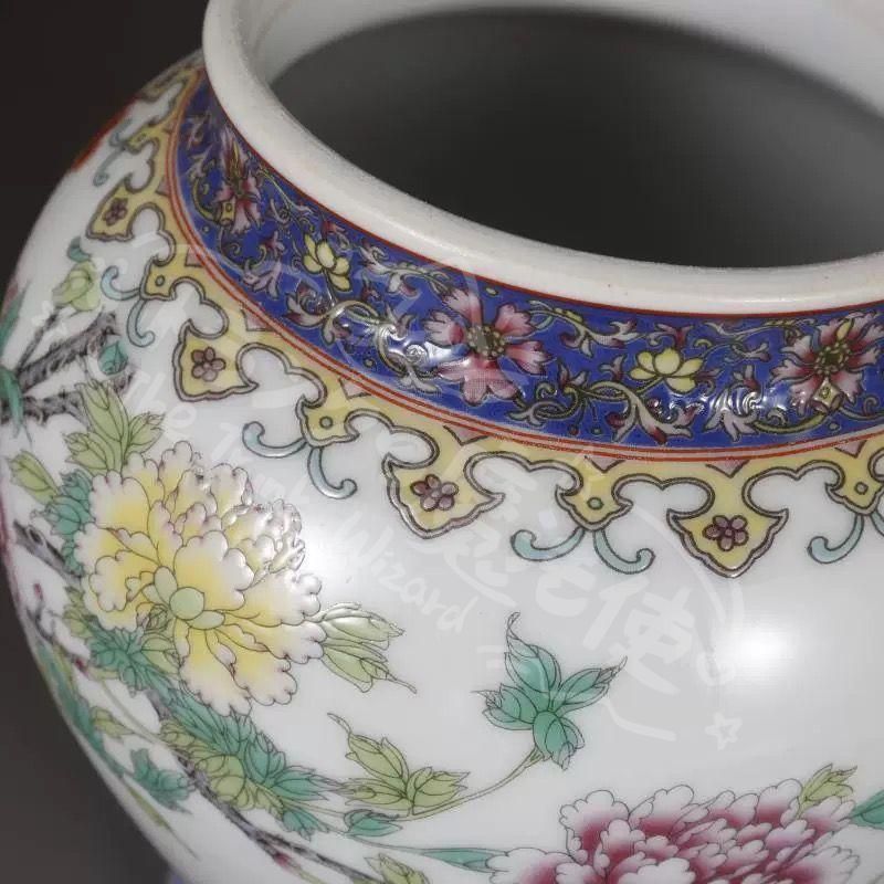 新年ギフトパステル牡丹花紋将軍缶 賞物観賞瓶 景徳鎮 陶磁器 現代工芸