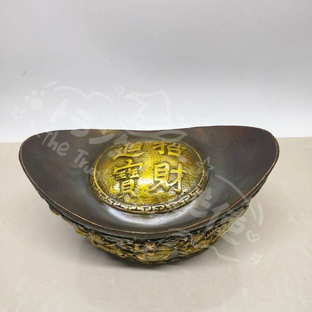 銅細工 福袋 金袋 聚宝盆 置物 装飾品 工芸品 美術品 聚宝盆招财盆摆件招财盆金属工艺品沙金小元宝实心黄铜五福聚宝盆评价