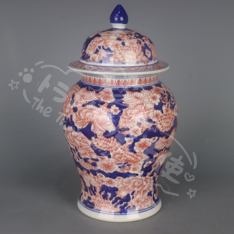 新年ギフト青釉裏紅万紋将軍壺 景徳鎮 陶磁器 装飾品 現代工芸品 美術