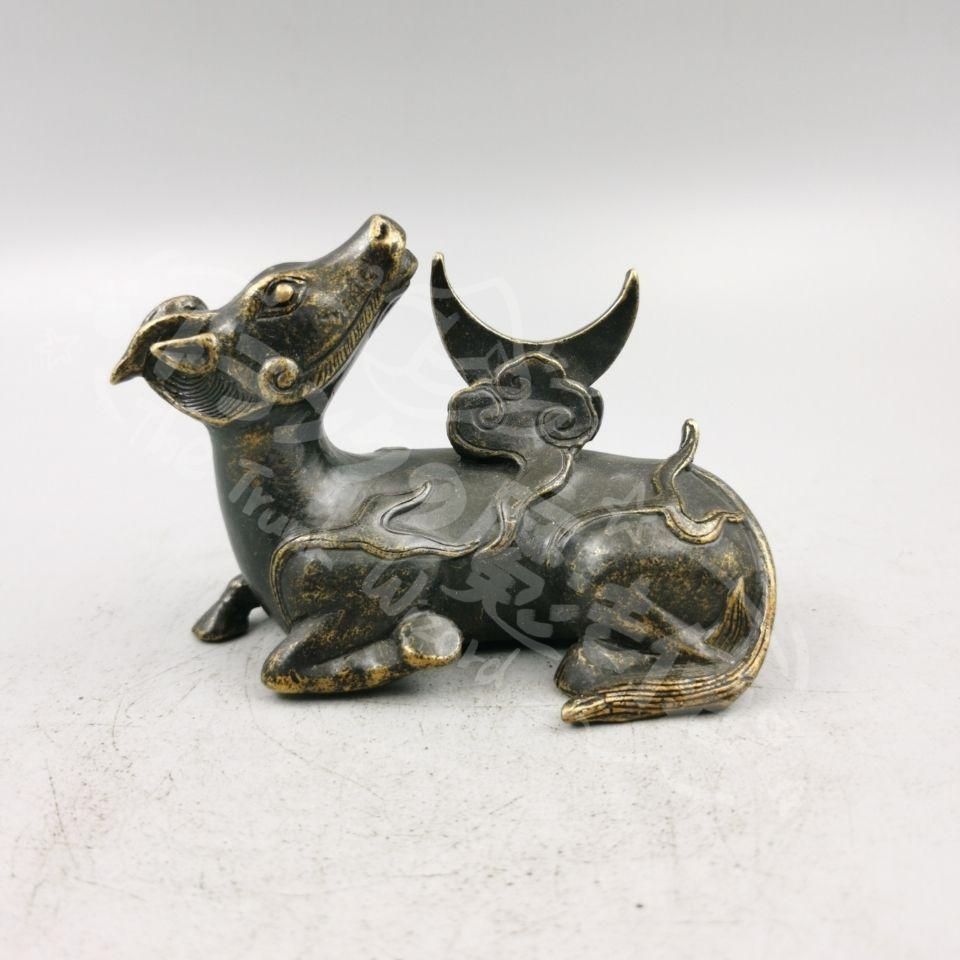 新年ギフト銅器 犀牛望月 装飾品 現代 置物 金属工芸 工芸品