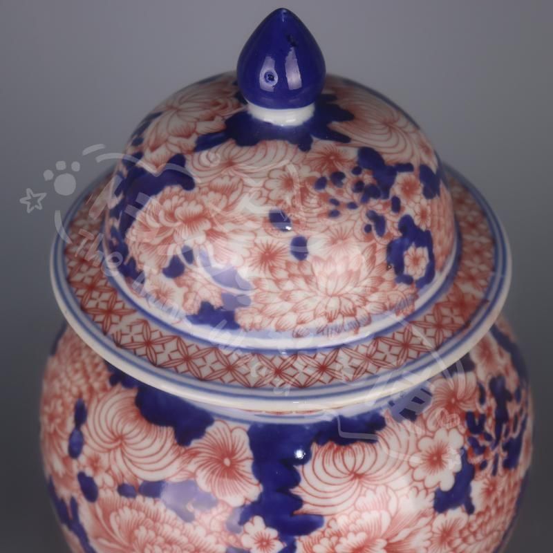 新年ギフト青釉裏紅万紋将軍壺 景徳鎮 陶磁器 装飾品 現代工芸品 美術