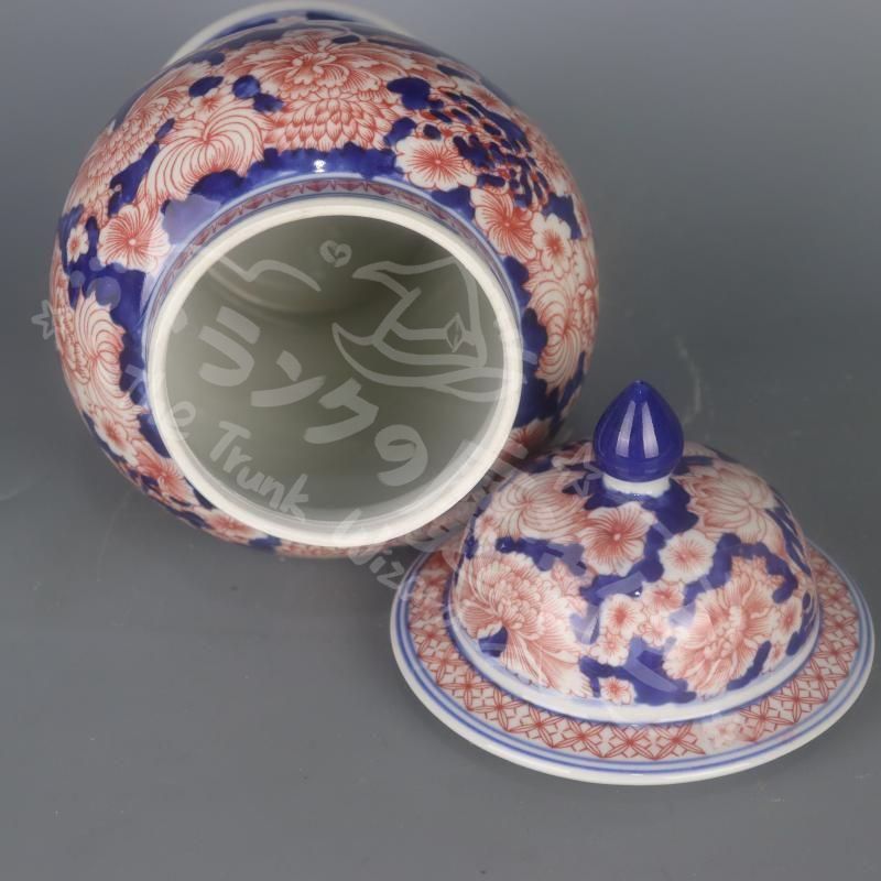 新年ギフト青釉裏紅万紋将軍壺 景徳鎮 陶磁器 装飾品 現代工芸品 美術