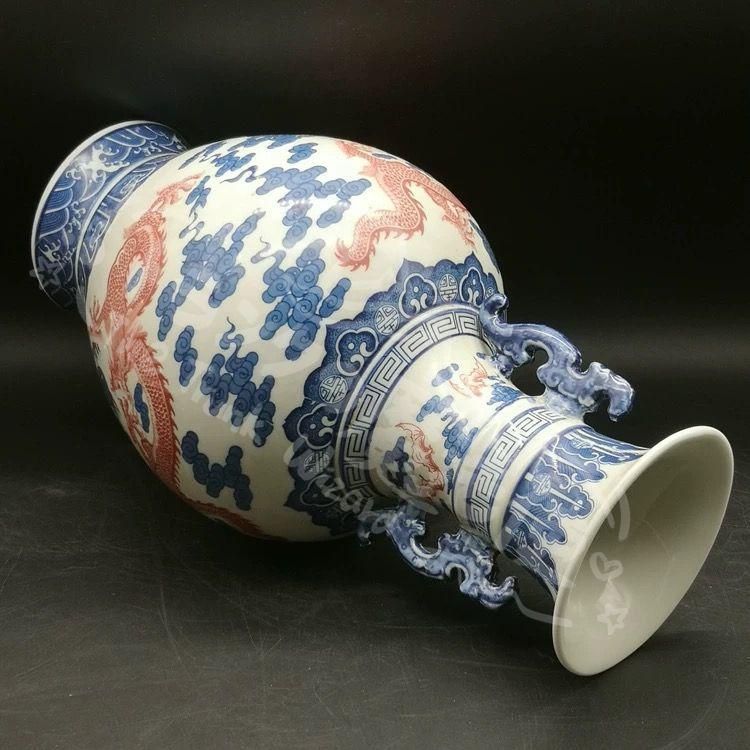 新年ギフト乾隆雲龍紋両耳瓶 青花瓶 節約 景徳鎮 陶磁器 装飾品 現代
