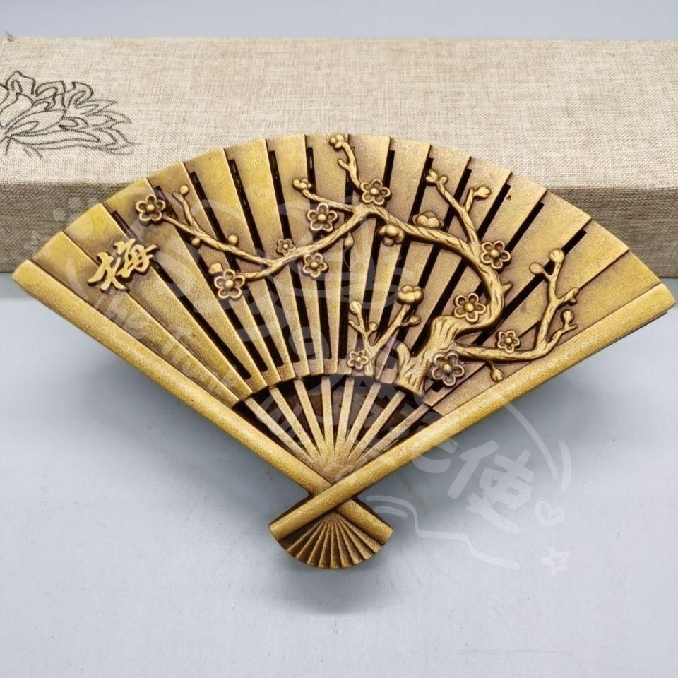 新年ギフト銅細工 梅の扇子香炉 香道具 装飾品 工芸品 美術品 置物