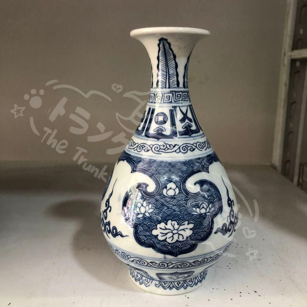 新年ギフト元 青花蓮模様 玉壺春瓶 景徳鎮 陶磁器 装飾品 現代工芸品